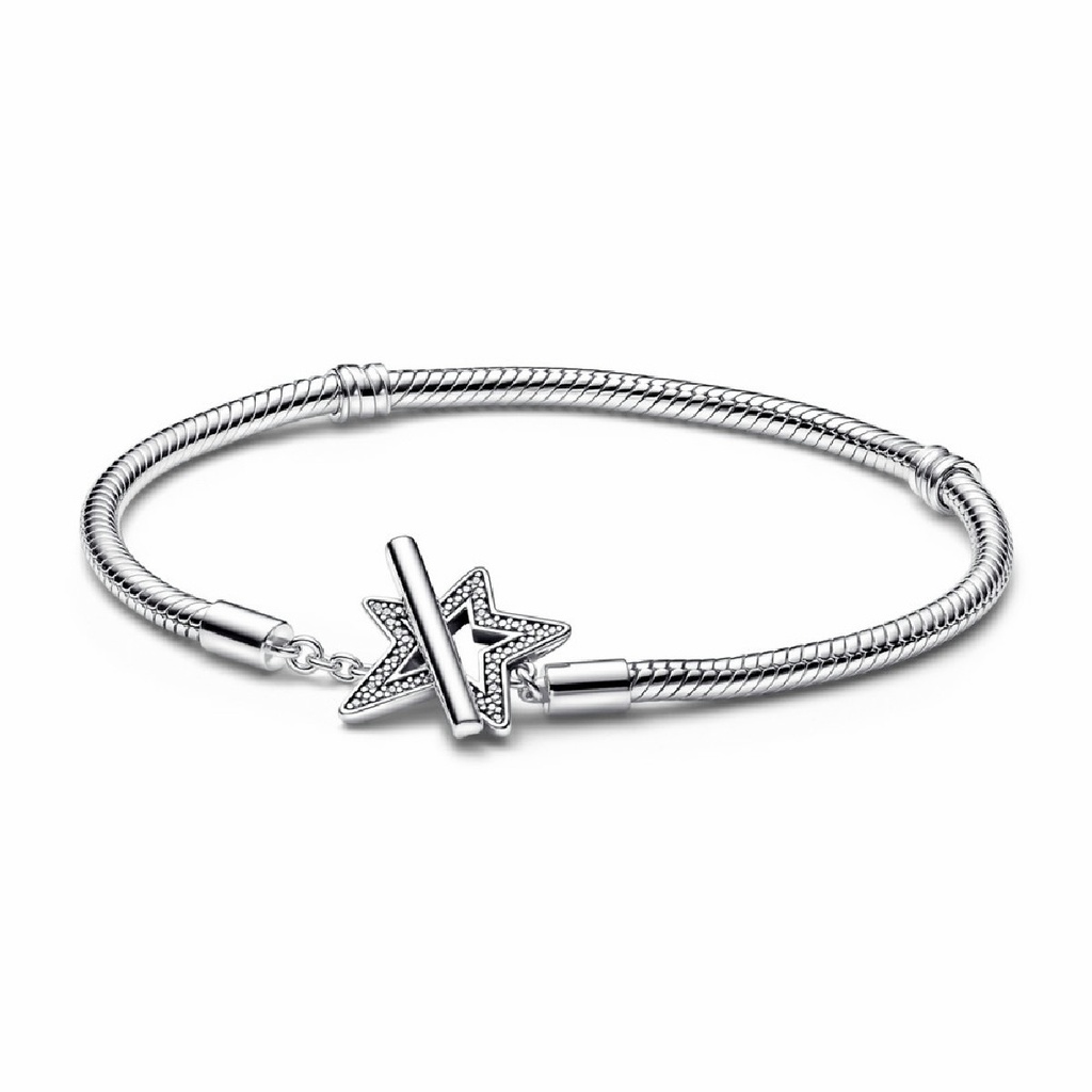 Pulsera Pandora Cadena de Serpiente con Cierre en T Estrella Asimétrica