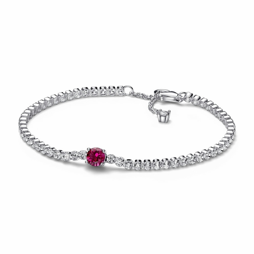 Pulsera Pandora Tenis Gema Roja Redonda en Pavé