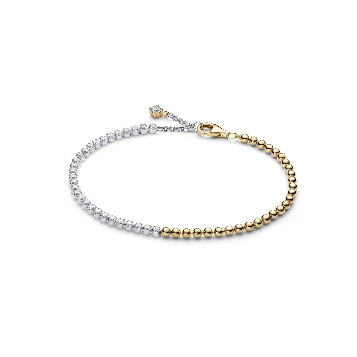 Pulsera Tenis y Cuentas en plata de ley y con un recubrimiento en oro de 14k