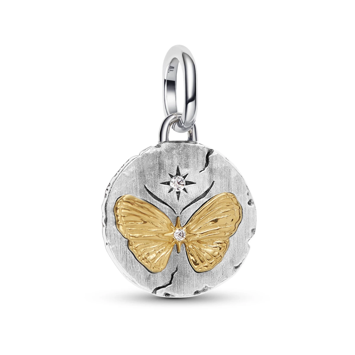 Charm Medallón en plata de ley y con un recubrimiento en oro de 14k Mariposa