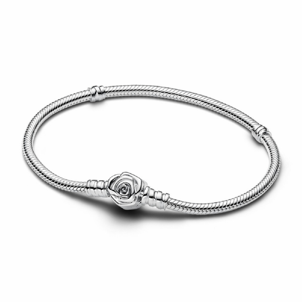 Pulsera Pandora Moments de cadena de serpiente con cierre de rosa en flor