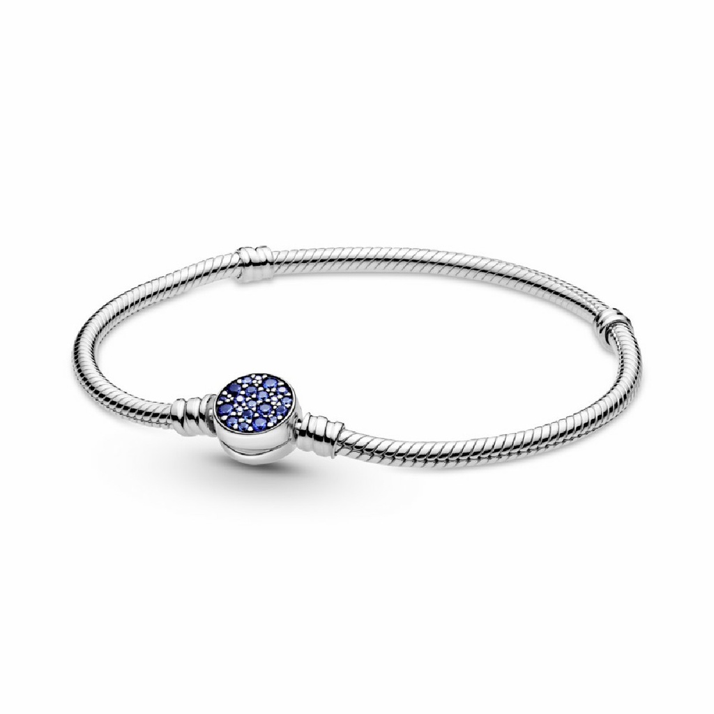 Pulsera Pandora Cadena de Serpiente Cierre Disco Azul Brillante