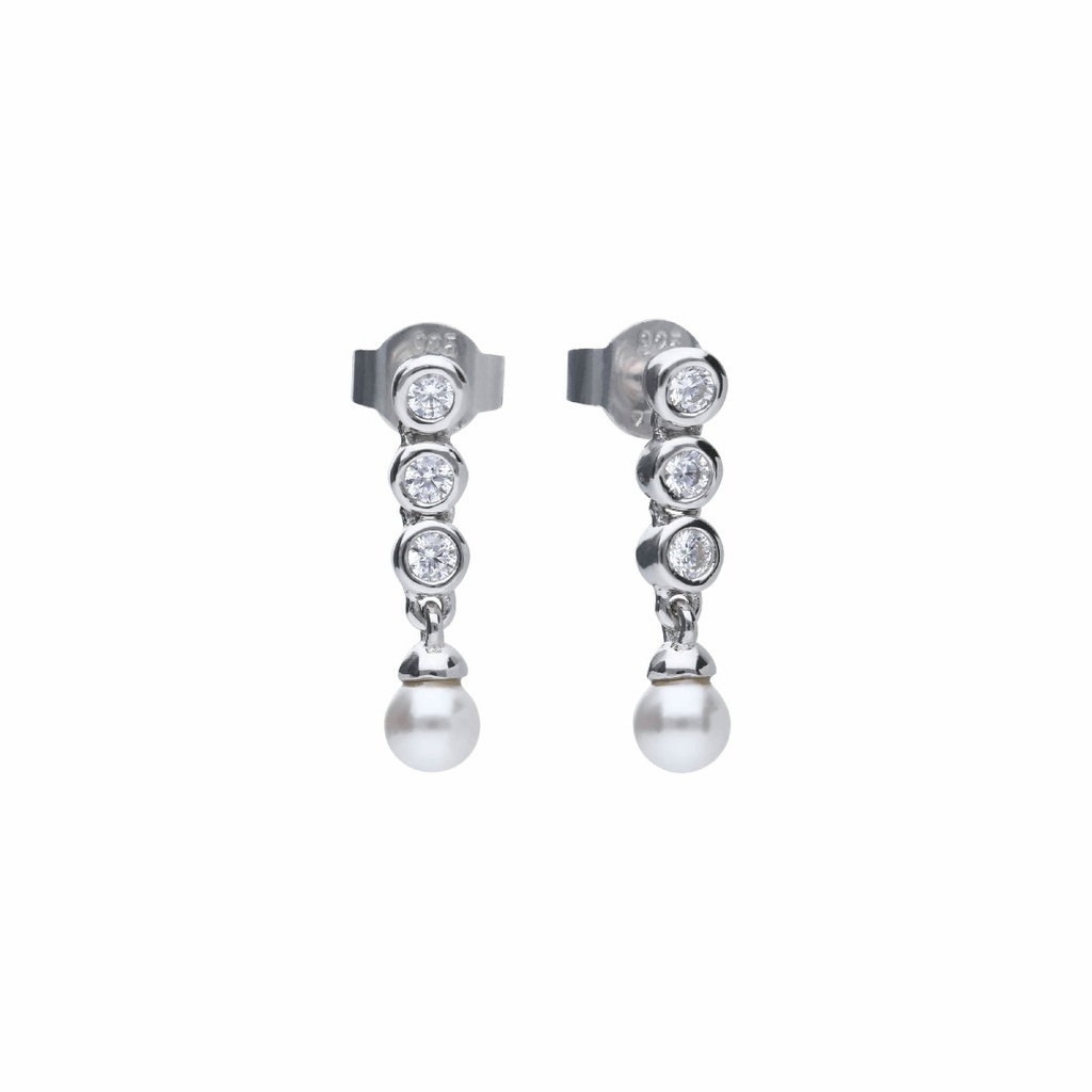 Pendientes largos Diamonfire plata con circonitas en bisel y perlas