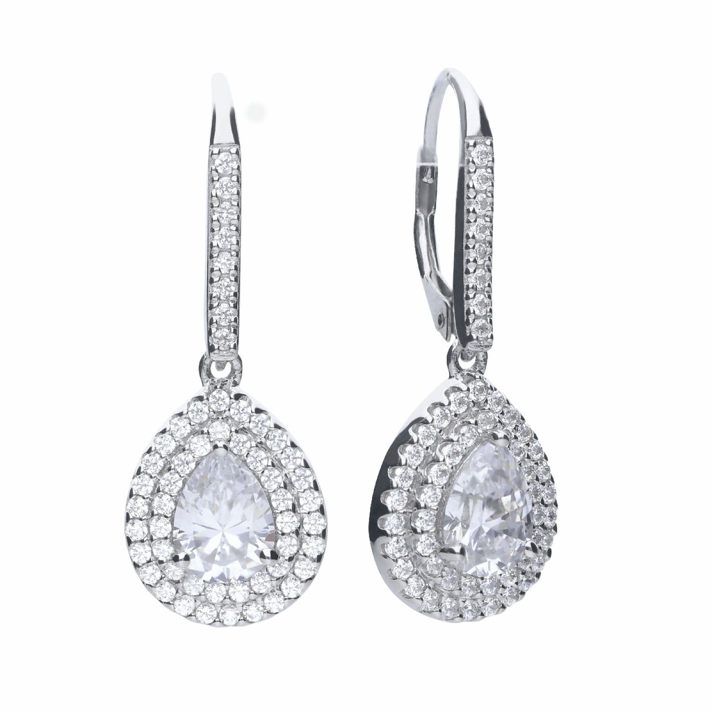 Pendientes Diamonfire en forma de pera plata con circonita blanca y engaste pavé