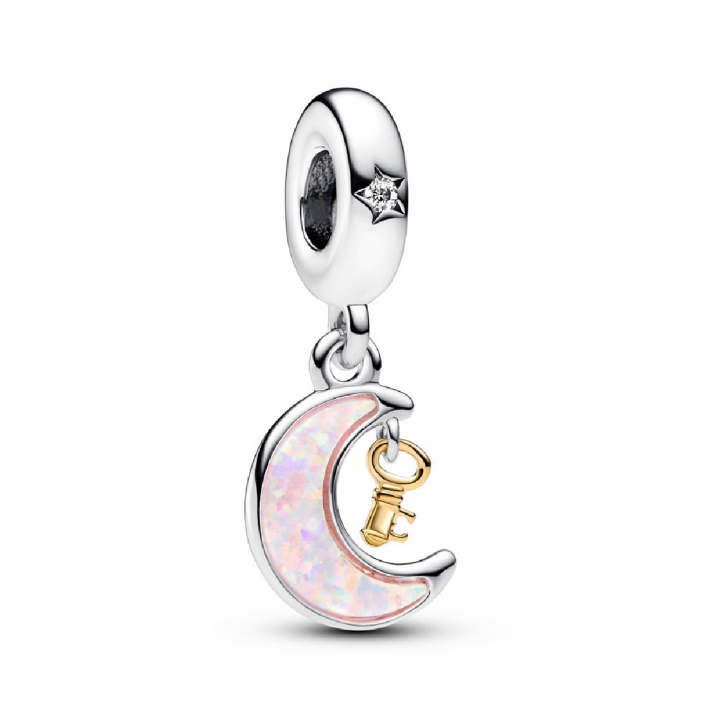 Charm Pandora Colgante Llave y Luna de Dos Tonos