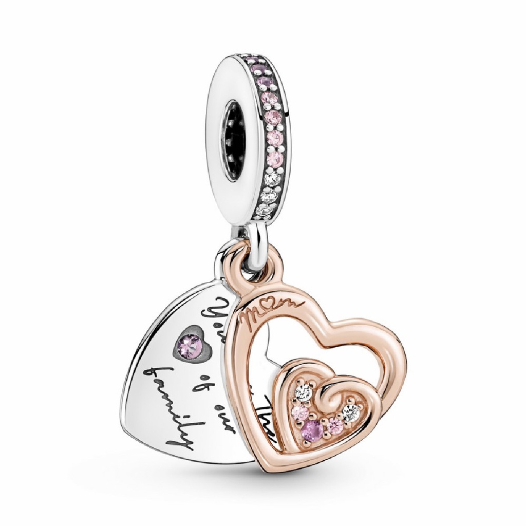 Charm colgante Pandora Doble Corazones Infinitos Entrelazados bicolor
