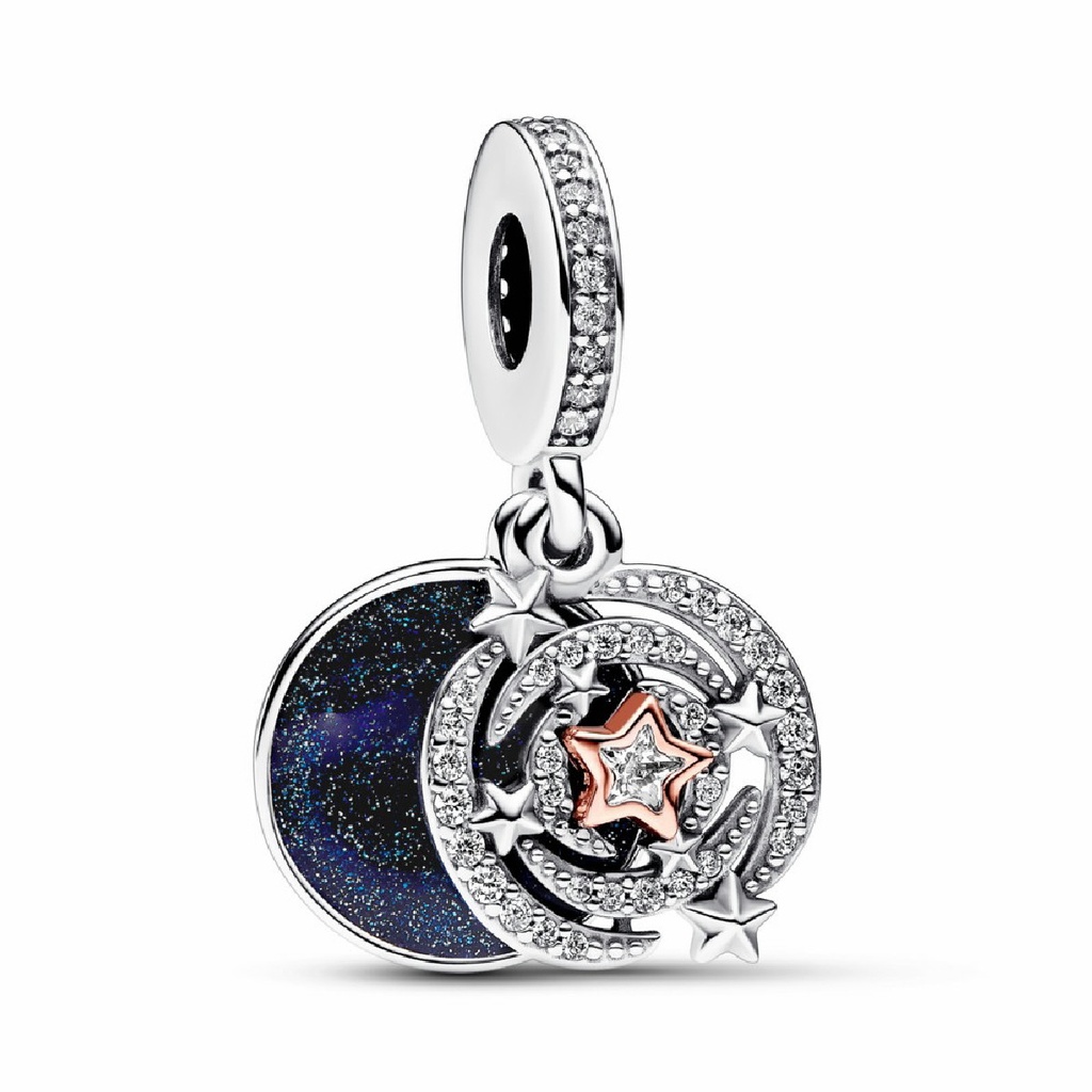 Charm Pandora Colgante Doble con Estrella Fugaz de Dos Tonos