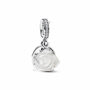 Charm Pandora colgante doble con rosa blanca en flor