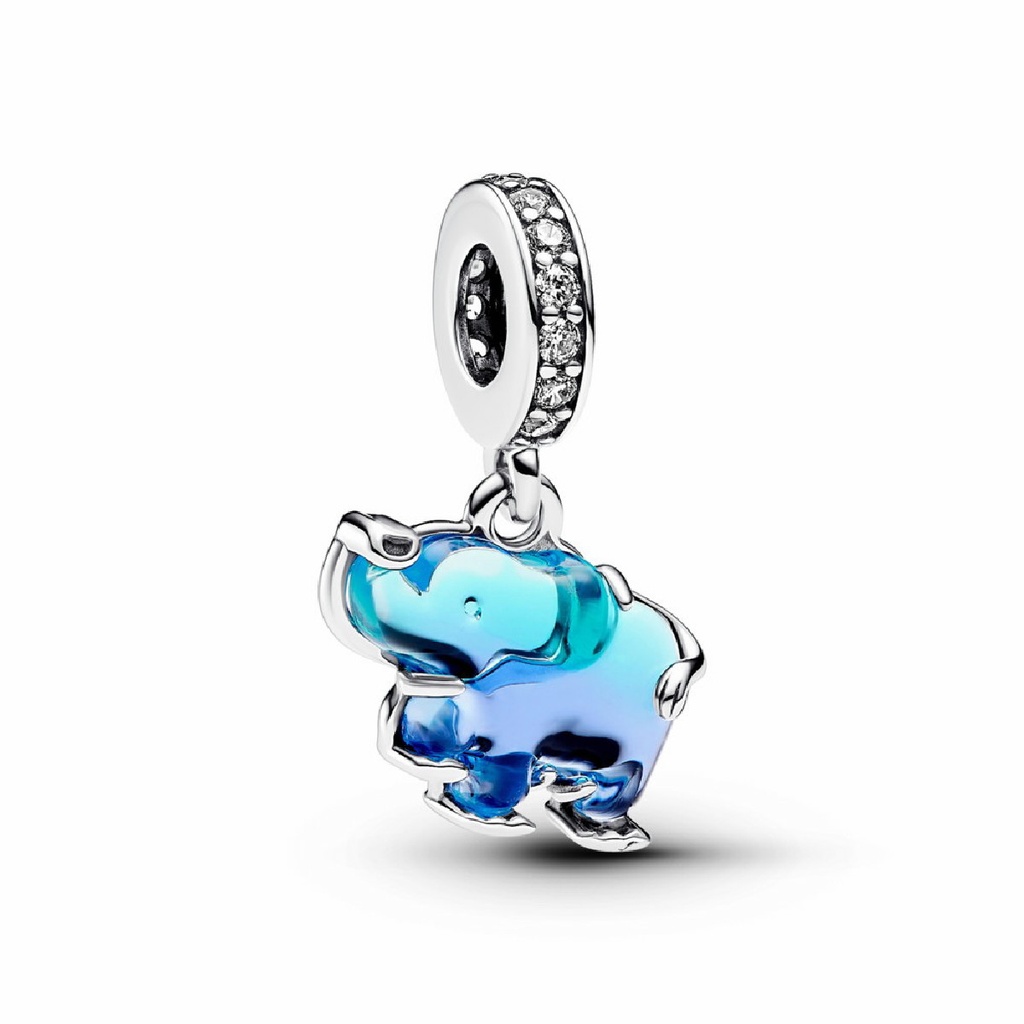 Charm Colgante Pandora Elefante Murano Azul con Circonitas