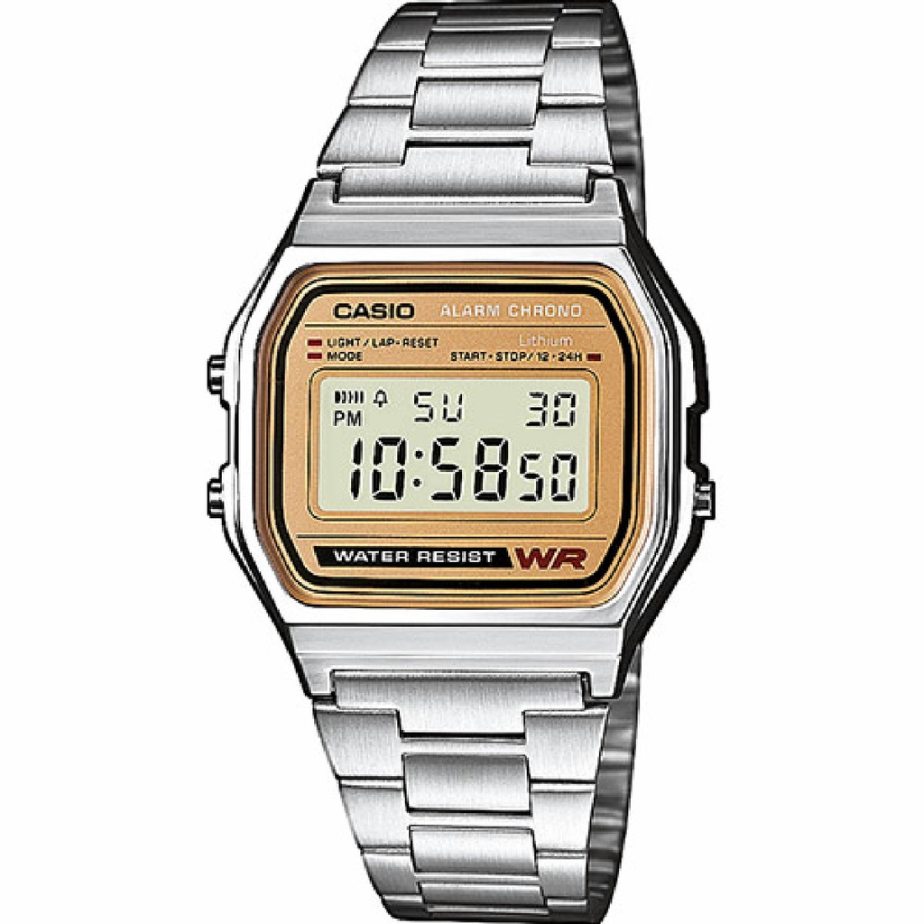 Reloj Casio Vintage Unisex Iconic Plateado Esfera Dorada A158WEA-9EF
