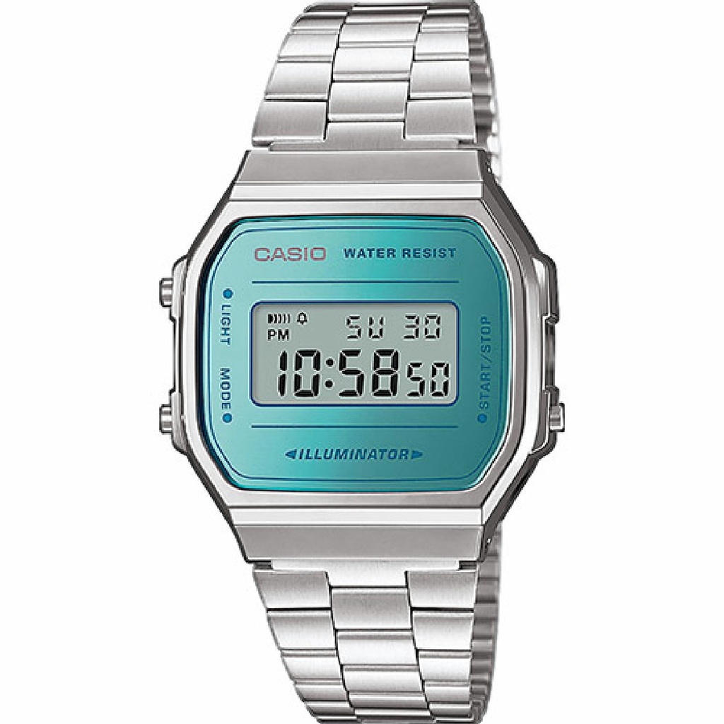 Reloj Casio Vintage Iconic Unisex Plateado Esfera Celeste A168WEM-2EF