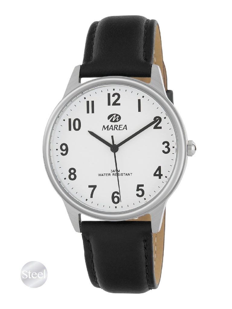 Reloj Marea Hombre Acero y Piel Negro