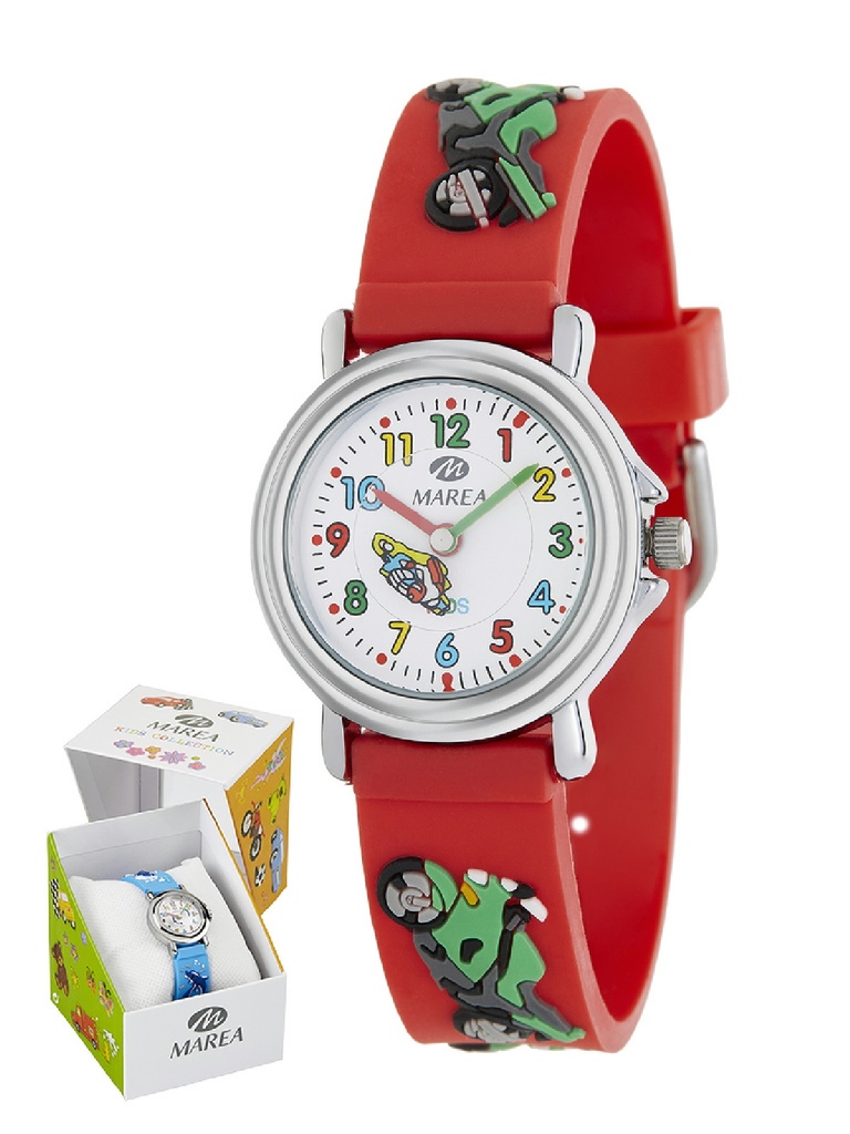 Reloj Marea Infantil Silicona Roja con Motos