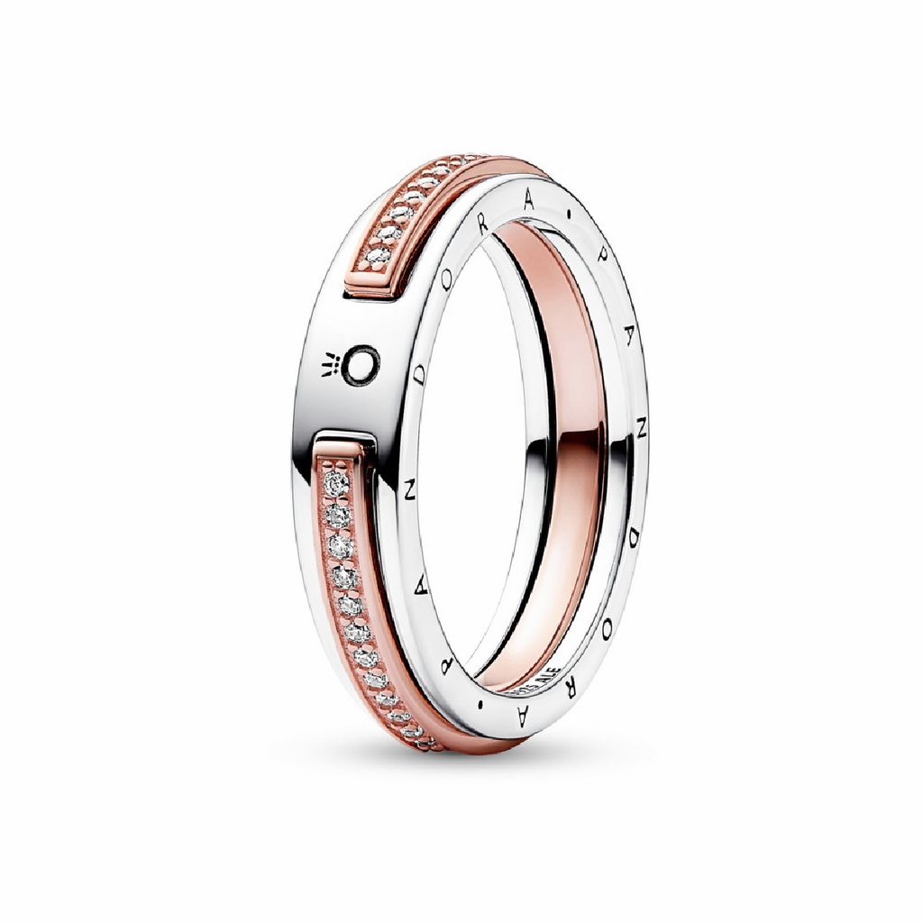 Anillo Pandora Logo y Pavé en Dos Tonos 182773C01