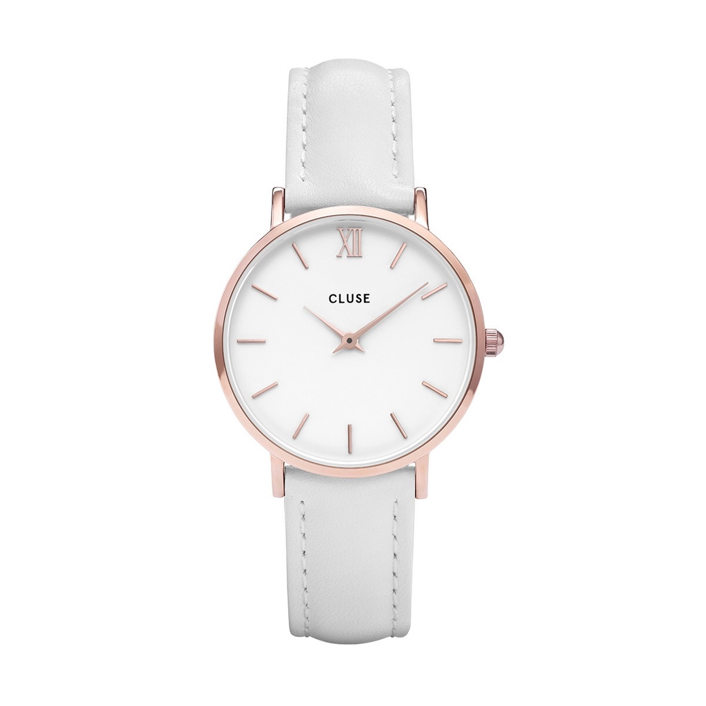 Reloj Cluse Minuit Mujer piel y esfera blanca