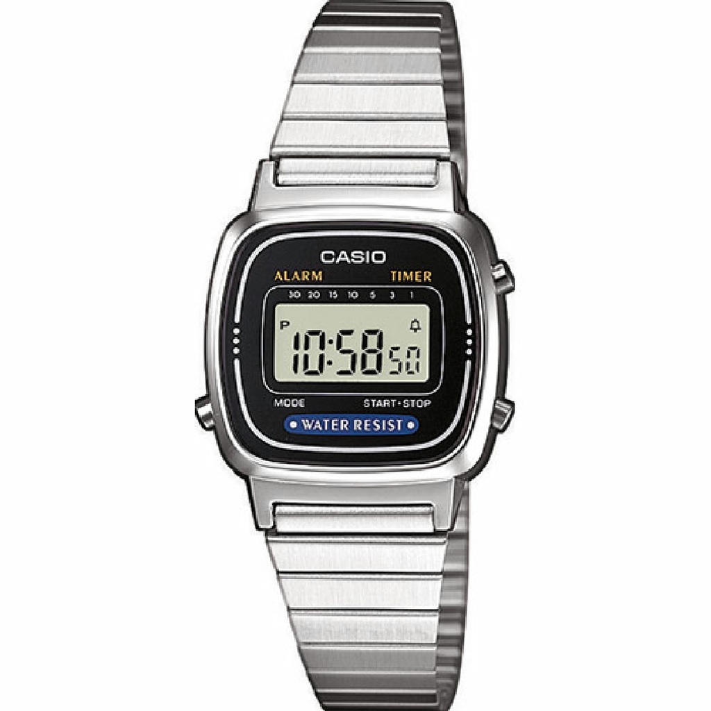 Reloj Casio Vintage Mujer Plateado Esfera Negra