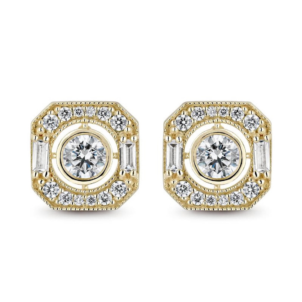 PENDIENTES LITTA FIORE VINTAGE PAVE CIRCONITAS EN ORO AMARILLO
