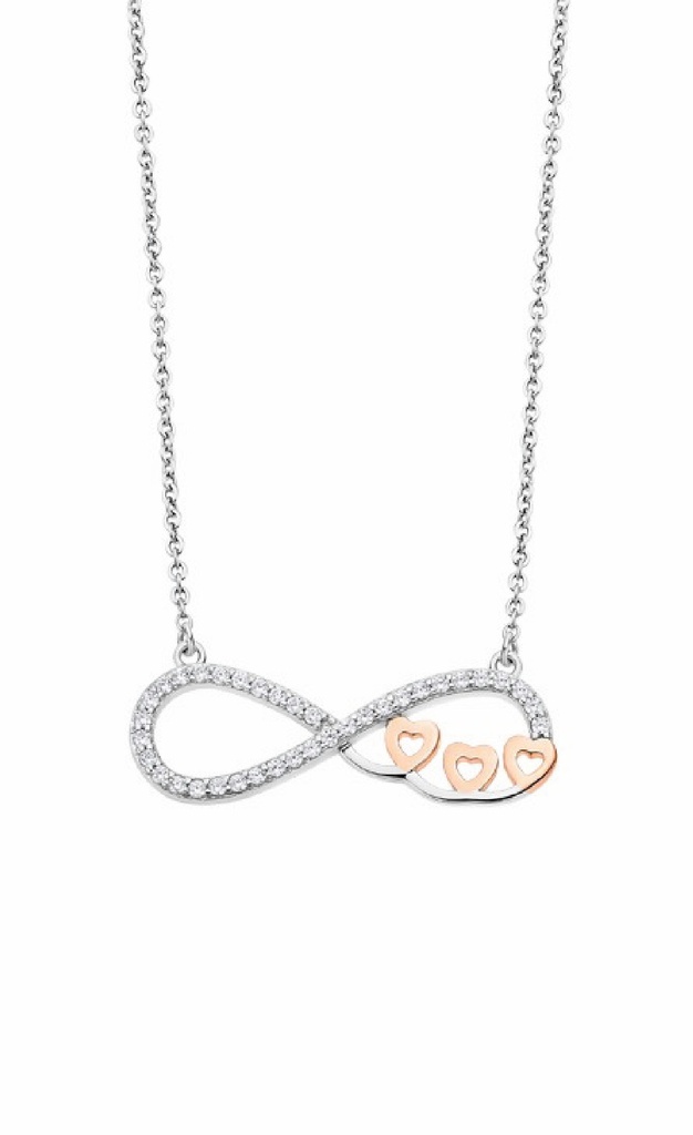 Collar Lotus Silver Plata Infinito y Tres Corazones Rose