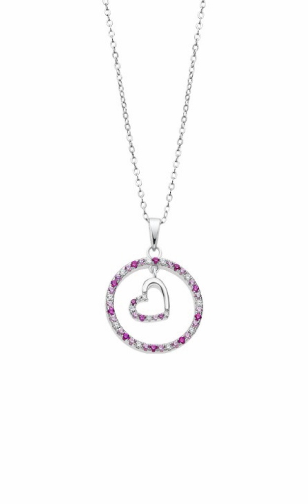 Collar Lotus Silver Mujer Cículo y Corazón Circonitas multicolor