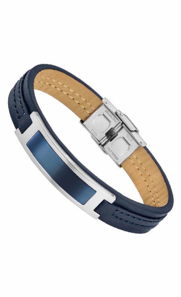 Pulsera Lotus Style Hombre Acero Inoxidable y Piel Azul LS1808-2/3