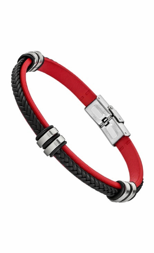 Pulsera Lotus Style Urban Hombre de acero inoxidable y piel Negra/Roja