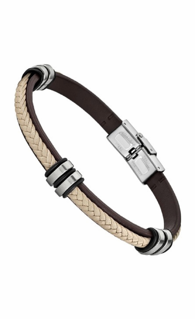 Pulsera Lotus Style Hombre Acero Inoxidable y Piel Marrón/Beige LS1829-2/6
