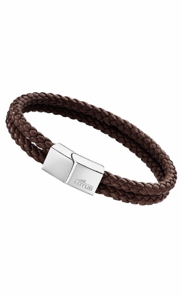 Pulsera Lotus Style Basic Hombre Acero Inoxidable y Piel Marrón Trenzada LS2011-2/2