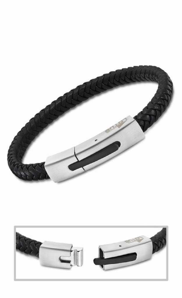 Pulsera Lotus Style Hombre Acero inox IP Negro y Piel Negra LS2055-2/1