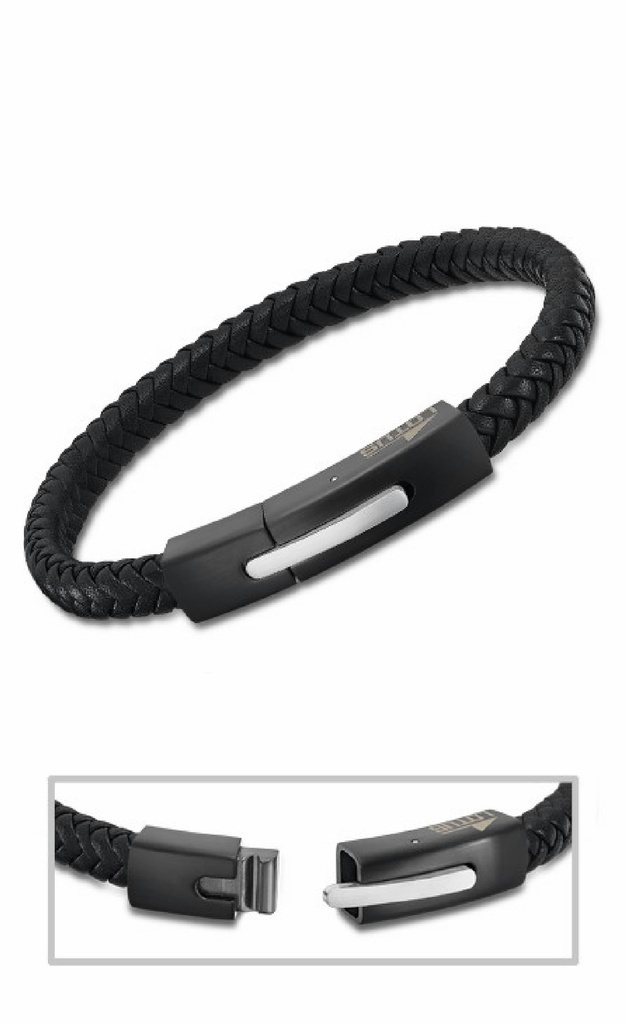 Pulsera Lotus Style Hombre Acero Inoxidable IP Negro y Piel Negra LS2055-2/2