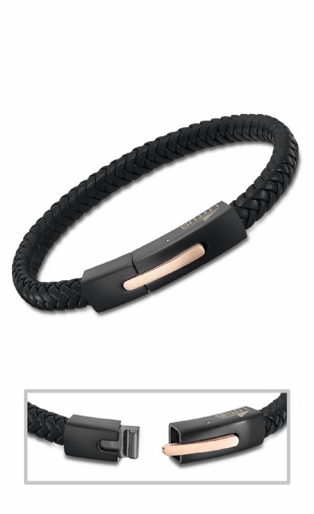 Pulsera Lotus Style Hombre Acero Inoxidable IP Negro/Rosé y Piel Negra LS2055-2/4