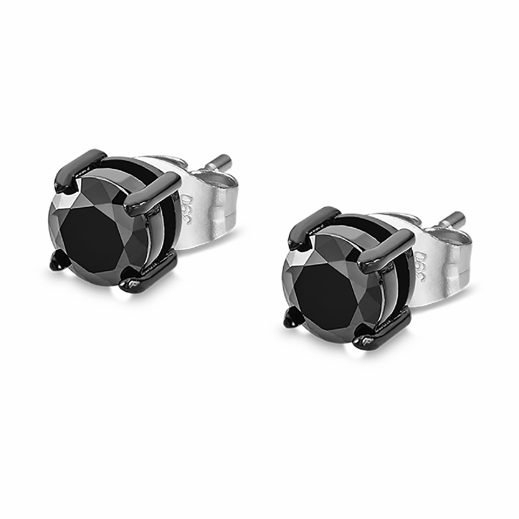 Pendientes Lotus Style Hombre Acero Inox Circonita negra LS2167-4/2