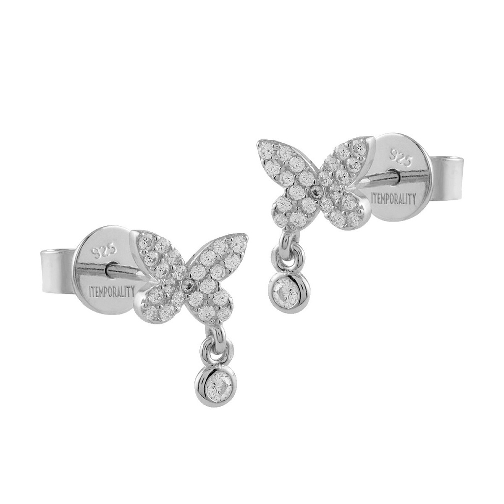 Pendientes Itemporality Whimsical Mariposa Plata Rodiada y Circonitas