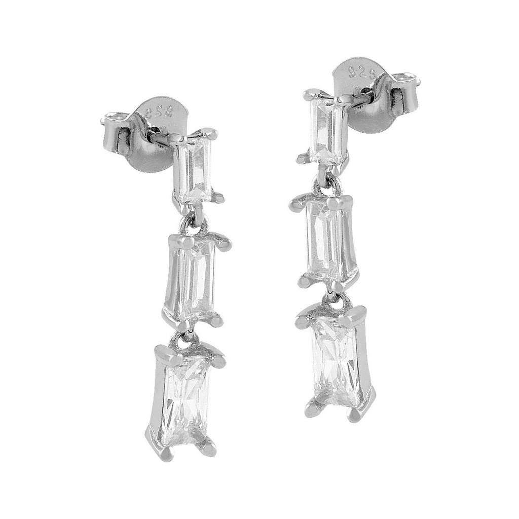 Pendientes largos Itemporality Plata y Circonitas blancas rectangulares