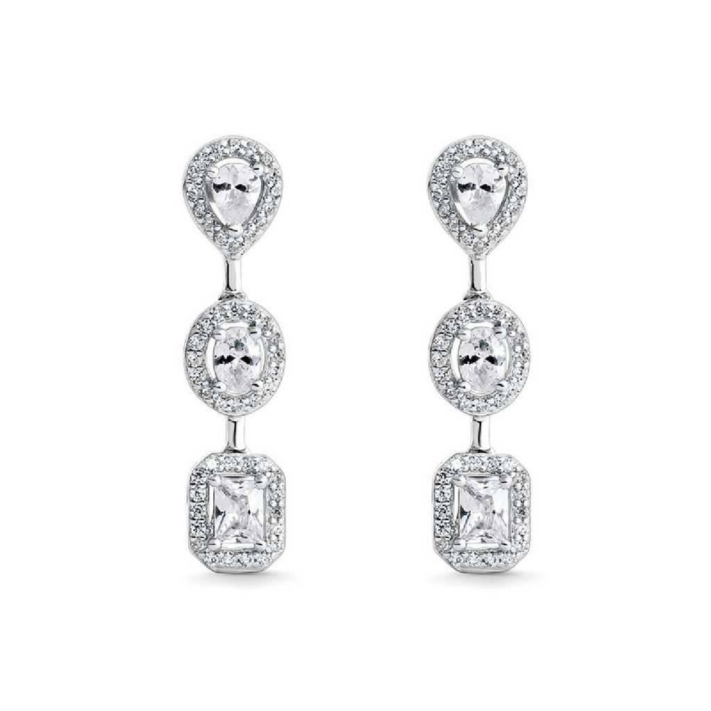Pendientes Itemporality Wedding Largos plata baño rodio y circonitas blancas