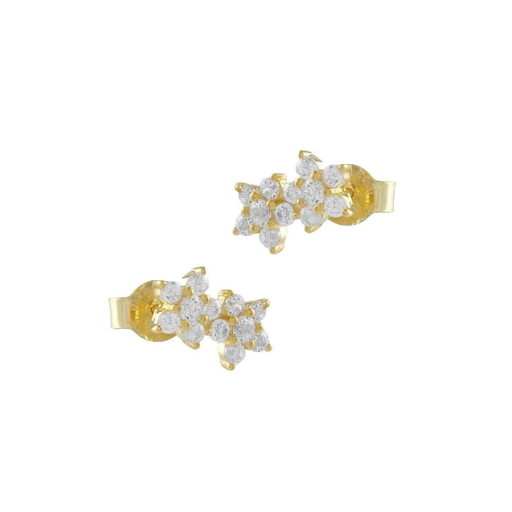 Pendientes Itemporality 2 Flores mini plata baño oro y circonitas blancas