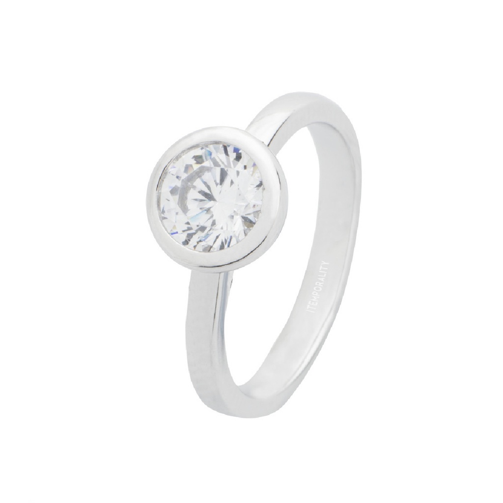 Anillo solitario Itemporality plata con circonita engastada en bisel SRN-101-083-12