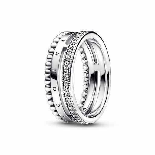 Anillo Pandora Signature Logo Pavé y Cuentas 192312C01