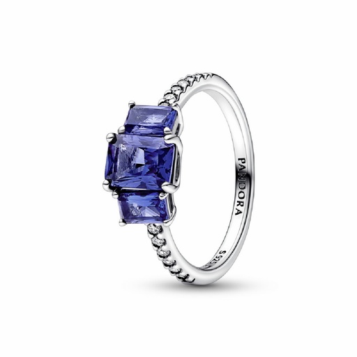 Anillo Pandora Brillante Tres Gemas Azules Rectangulares