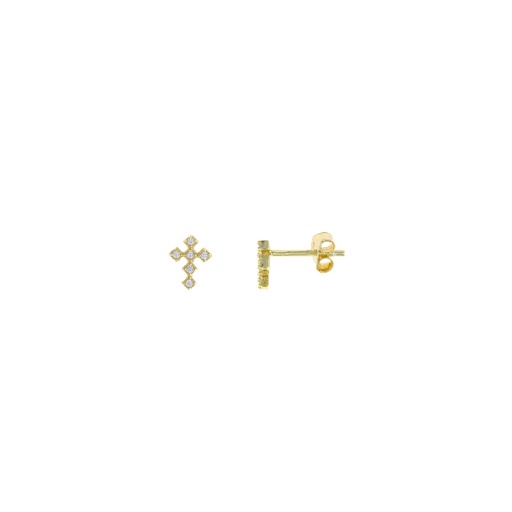 [213A0244] Pendientes Salvatore Mini Cruz Plata Chapada