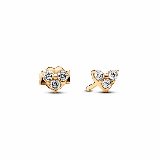 [263003C01] Pendientes Pandora de Botón Corazón y Triple Gema Dorado