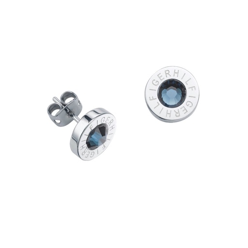[2700260] Pendientes Botón Tommy Hilfiger Logo Acero Inoxidable y Circonita Azul 2700260