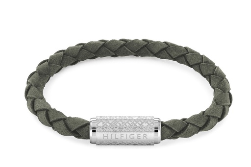 [2790481] Pulsera Tommy Hilfiger Hombre Piel Trenzada Verde Cierre Acero Inoxidable 2790481