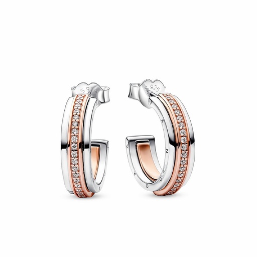 [282737C01] Pendientes Pandora Rose Aro Logo y Pavé Dos Tonos