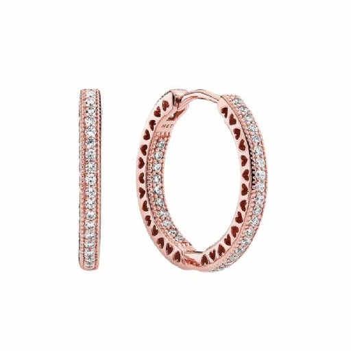 [286318CZ] Pendientes Pandora Roseo Aro Grande Corazones Pavé