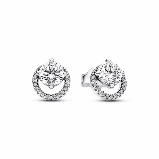 [291248C01] Aretes Pandora con Halo Redondo Brillante