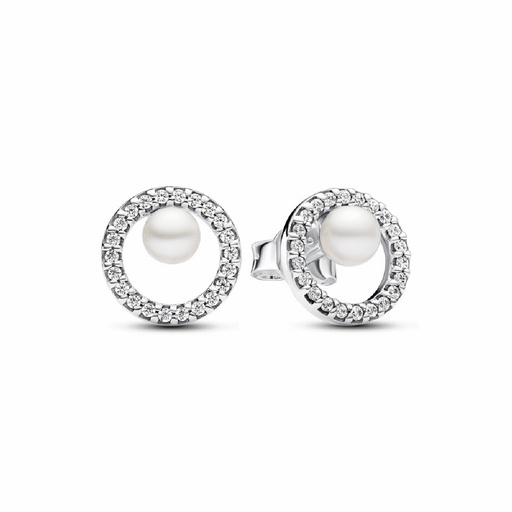 [293154C01] Aretes Pandora Halo Pavé y Perlas Cultivadas de Agua Dulce Tratadas