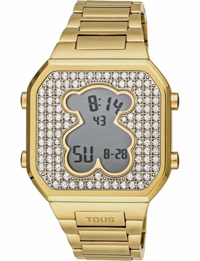 [3000130800] Reloj Tous digital con brazalete de acero IP dorado y circonitas D-Bear