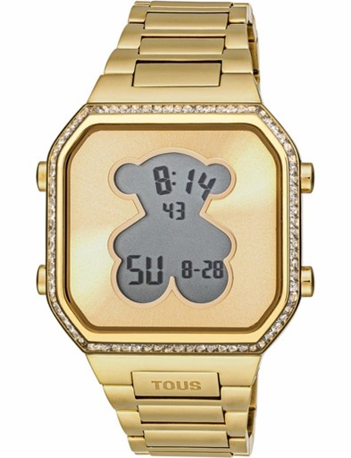 [3000131300] Reloj Tous Digital con brazalete de acero IP dorado y circonitas D-Bear