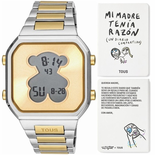 [3000134600] Reloj Tous Mujer D-Bear Digital Acero IP Dorado/Plateado Oso 3000134600