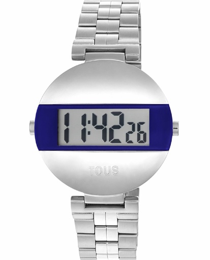 [300358030] Reloj Tous Mars Unisex digital con brazalete de acero redondo y azul marino